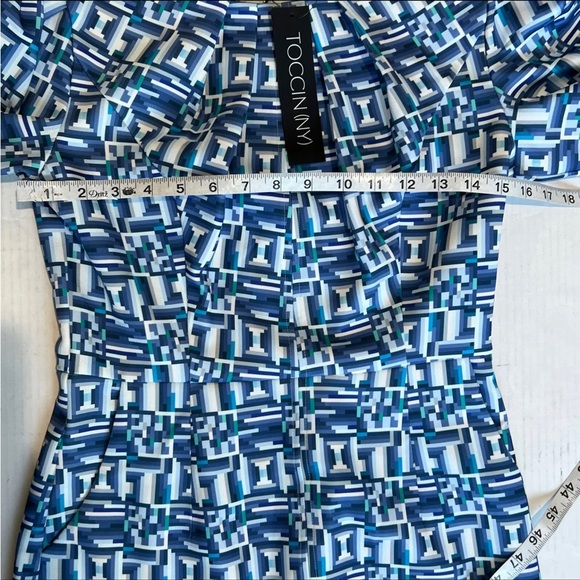 Toccin Ny Geometric Pattern Lantern Slv Shift Mini-Dress Sz 2 Inkgeo NWT. - Picture 5 of 11